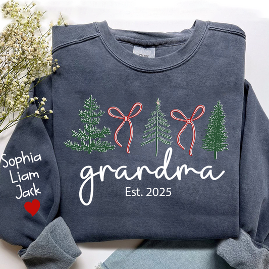 Personalized Grandma Christmas Sweatshirt, Custom Tree Design with Kids Names