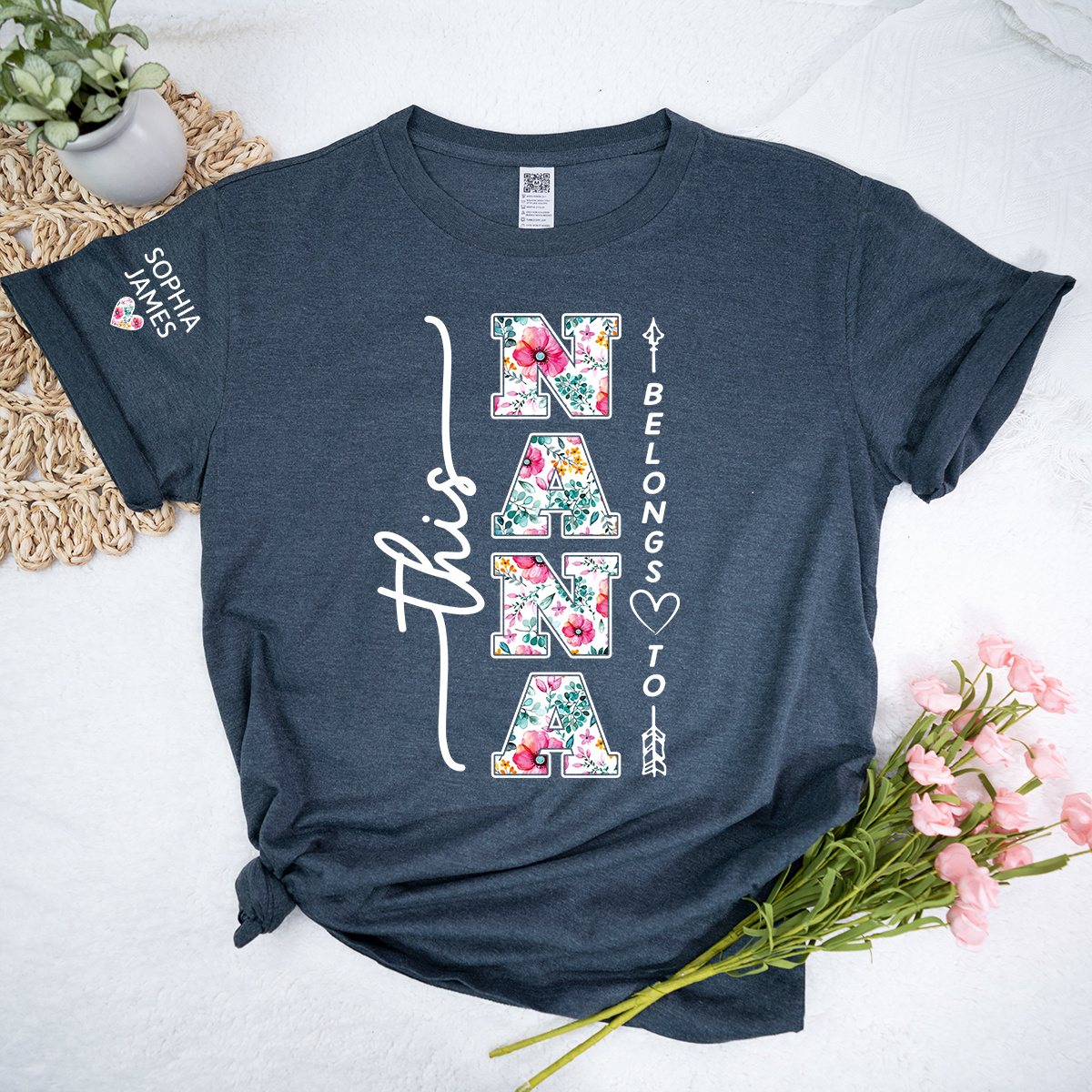 Custom This Nana Belongs To T-Shirt, Floral Nana Shirt with Grandchildren Names, Family Gift Idea