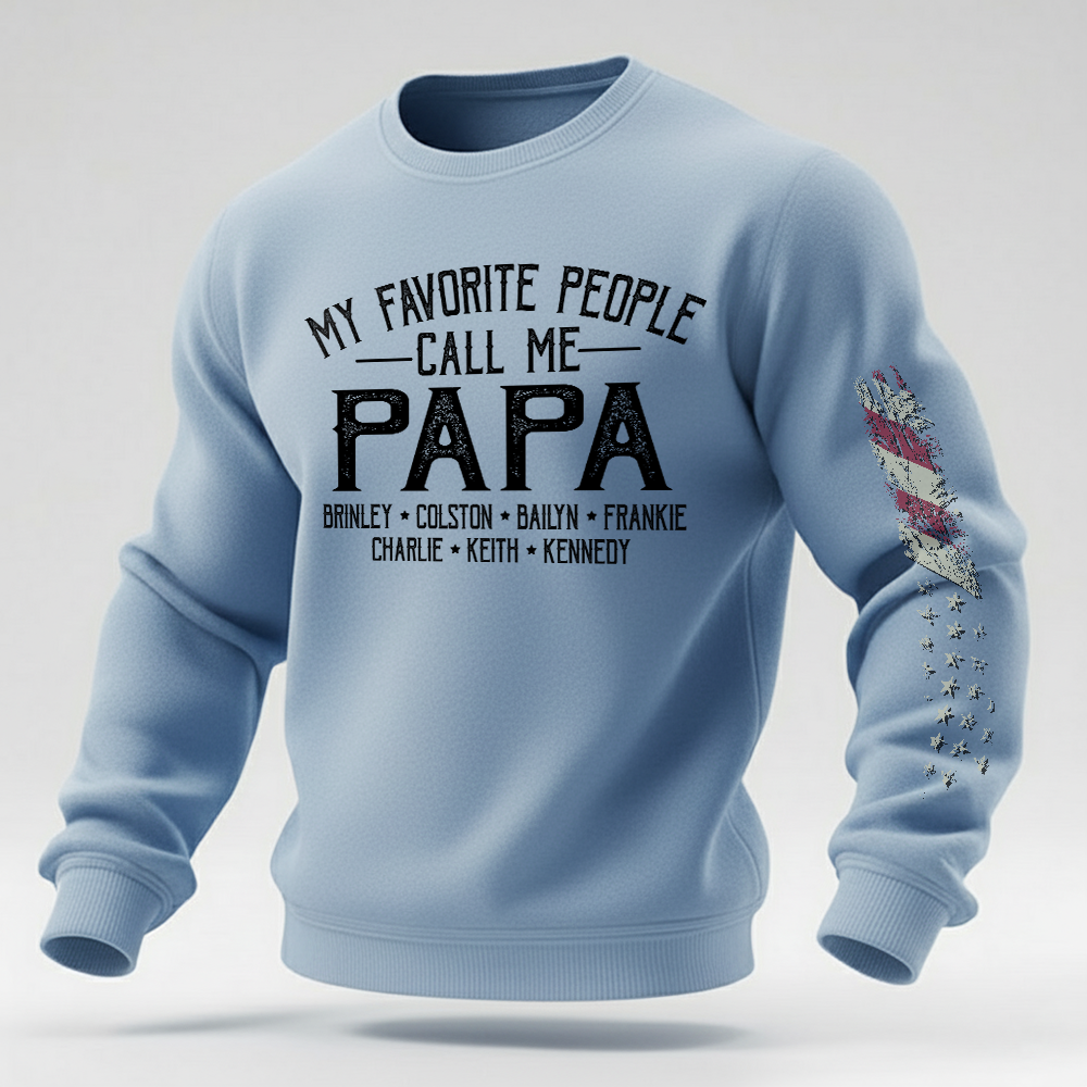 Papa Sweatshirt Personalized With Children Names, Classic Dad Grandpa Crewneck