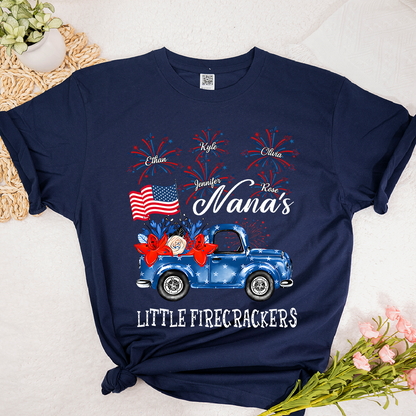 American Flag Nana Shirt Little Firecrackers Patriotic Family Independence Day Tee