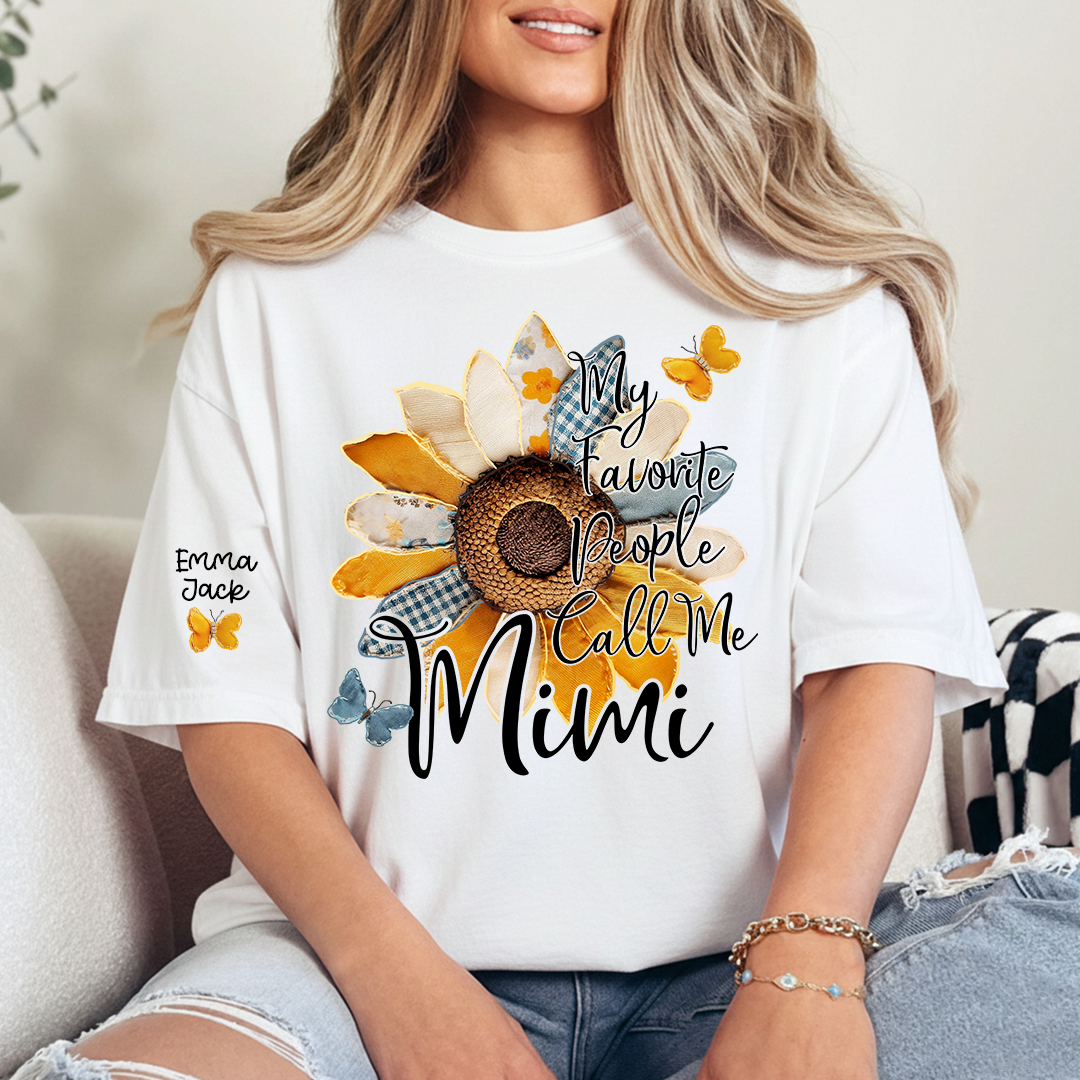 My Favorite People Call Me Mimi Shirt, Personalized Mimi T-Shirt with Sunflower Patchwork and Custom Names