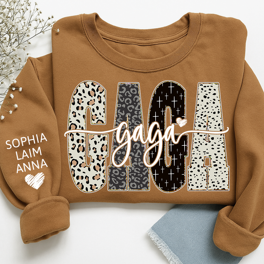Personalized Gaga Leopard Sweatshirt – Custom Bible Style Design, Unique Gift for Grandma and Her Grandkids