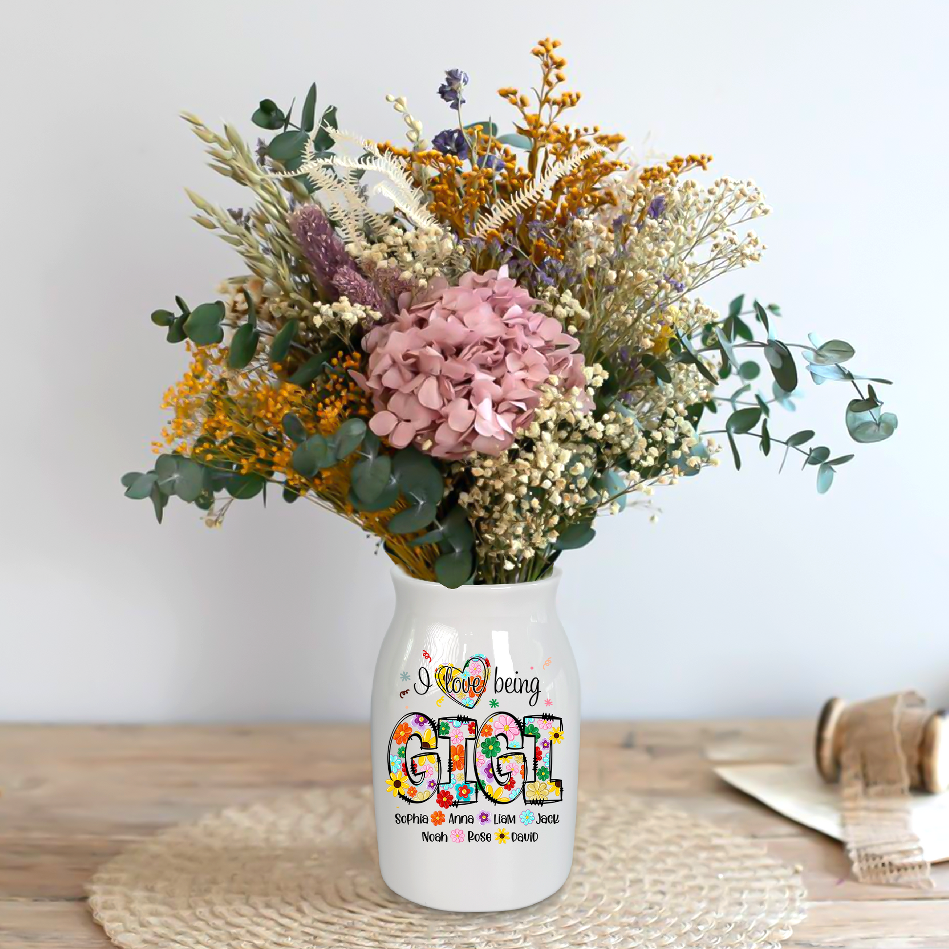 I Love Being Grandma And Kid - Custom Home Decoration Flower Vase According To Family Requirements - Warm Gift For Mother's Day, Ceramic Flower Vase