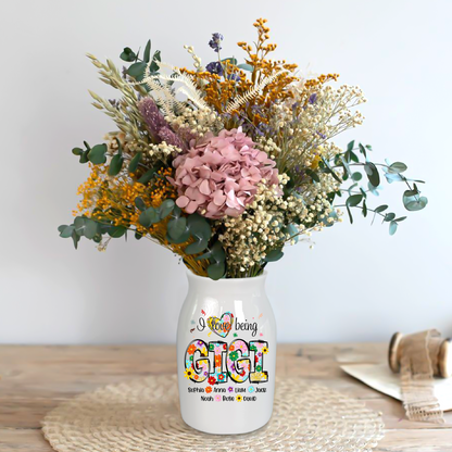I Love Being Grandma And Kid - Custom Home Decoration Flower Vase According To Family Requirements - Warm Gift For Mother's Day, Ceramic Flower Vase