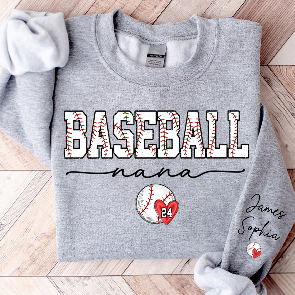 Personalized Baseball Mimi Sweatshirt With Grandkids Names and Number, Custom Sports Grandma Pullover Sweatshirt