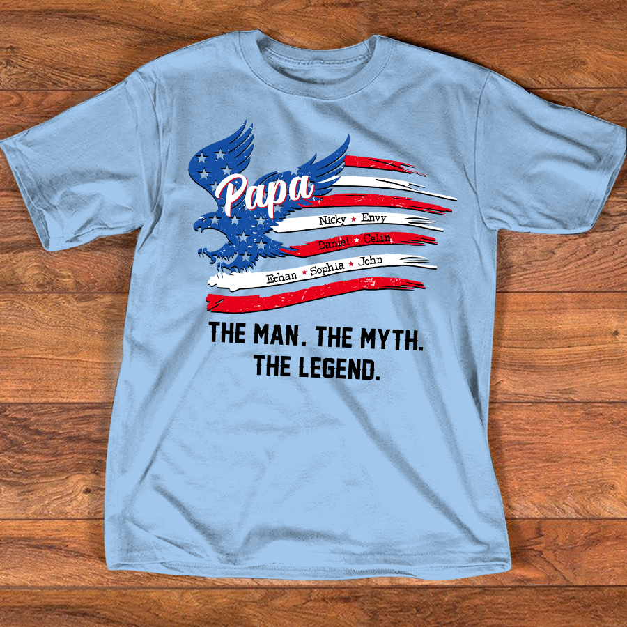 Personalized The Man The Myth The Legend Father's Day Shirt, Papa Shirt With Kid's Names, 4th of July Shirt