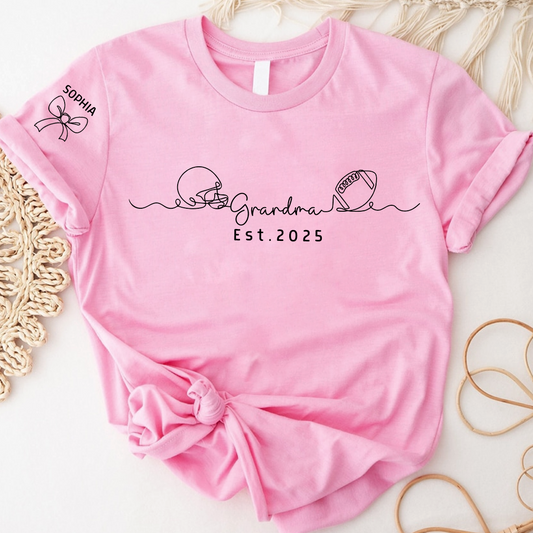 Custom Grandma T Shirt, Football Line Art For Gift Grandma And Kids Est. 2025