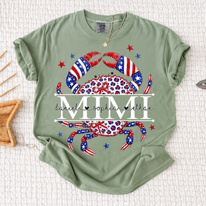 Comfort Colors® Patriotic Mimi Crab Shirt for Grandmother, Personalized 4th of July American Flag Tee