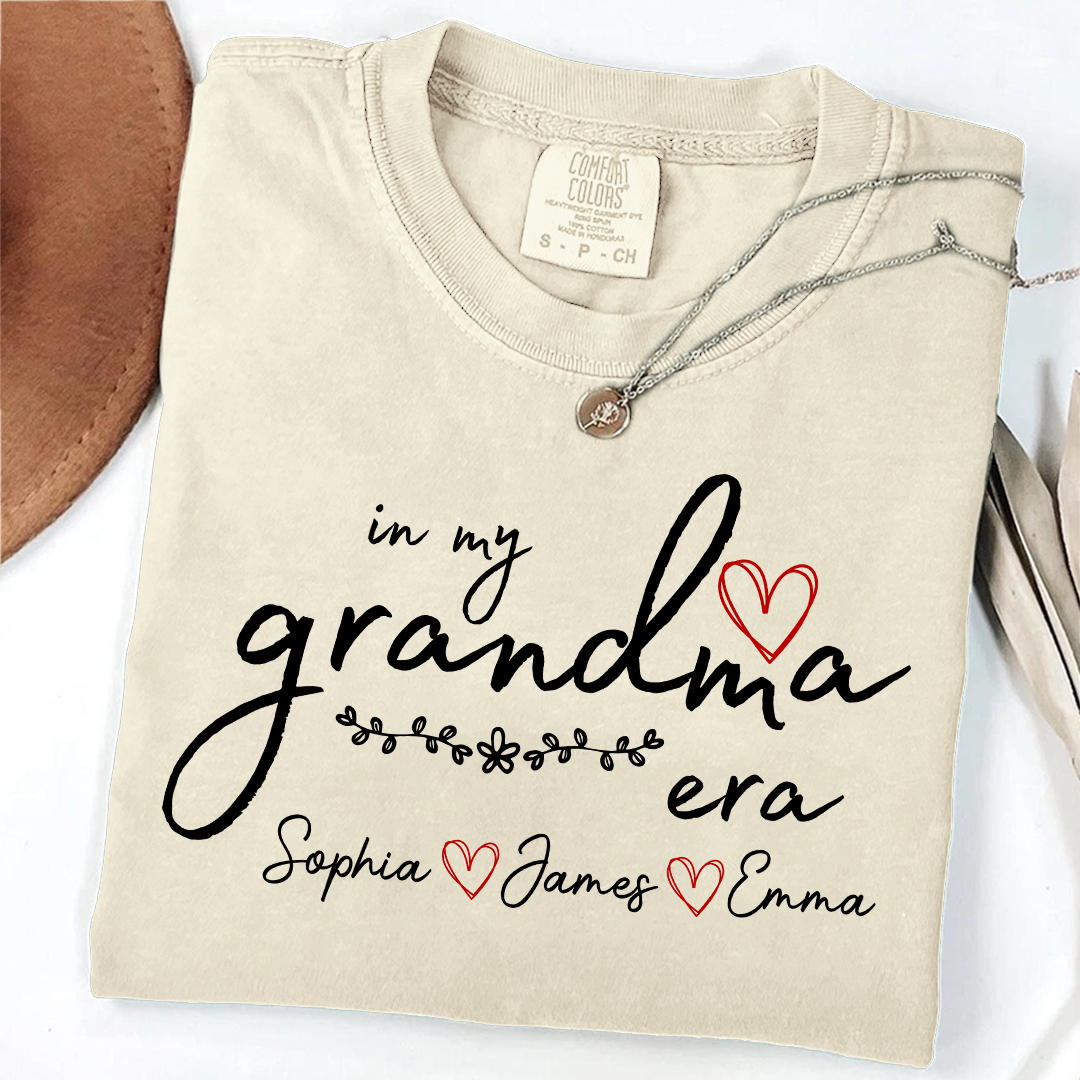 Comfort Colors Personalized In My Grandma Era T Shirt, Perfect Gift for Grandmothers with Kids' Names
