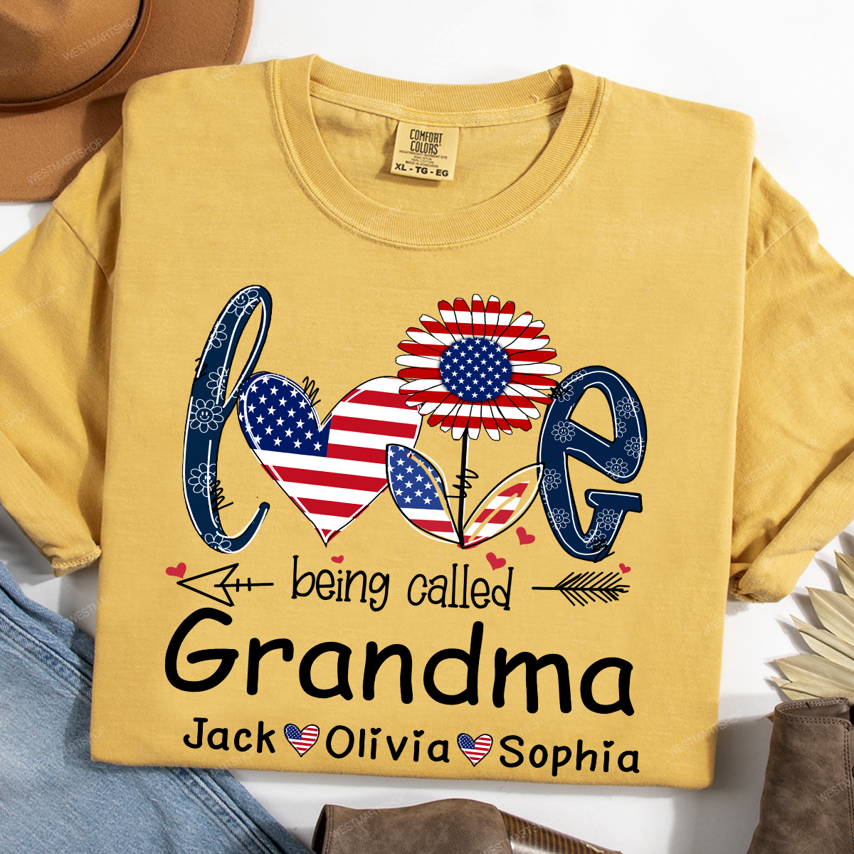 Comfort Colors® I Love Being Grandma With Grandkids Flower USA Shirt, Gift For Grandma T-Shirt