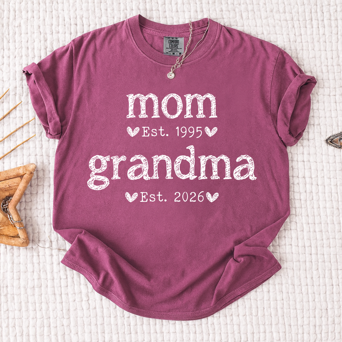 Comfort Colors Personalized Mom Est Grandma Est Shirt, Custom Family T Shirt, Idea Gift for Mother's Day, Birthday