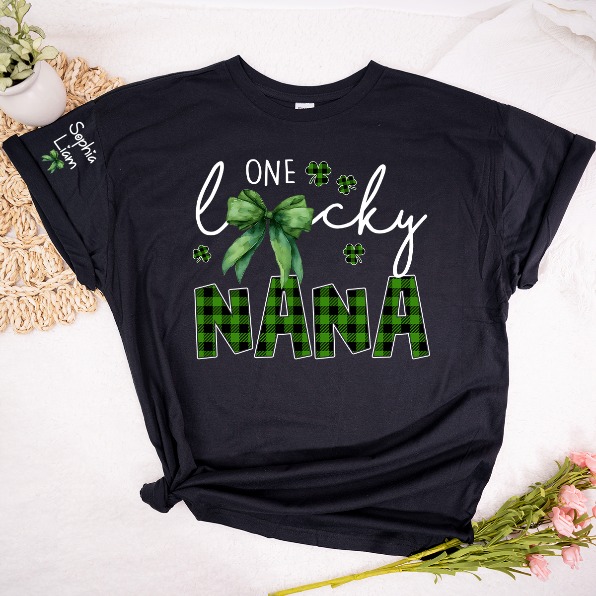 One Lucky Nana St Patrick’s Day Shirt, Custom Name Grandma Shirt, Clover Family Shirt for Nana