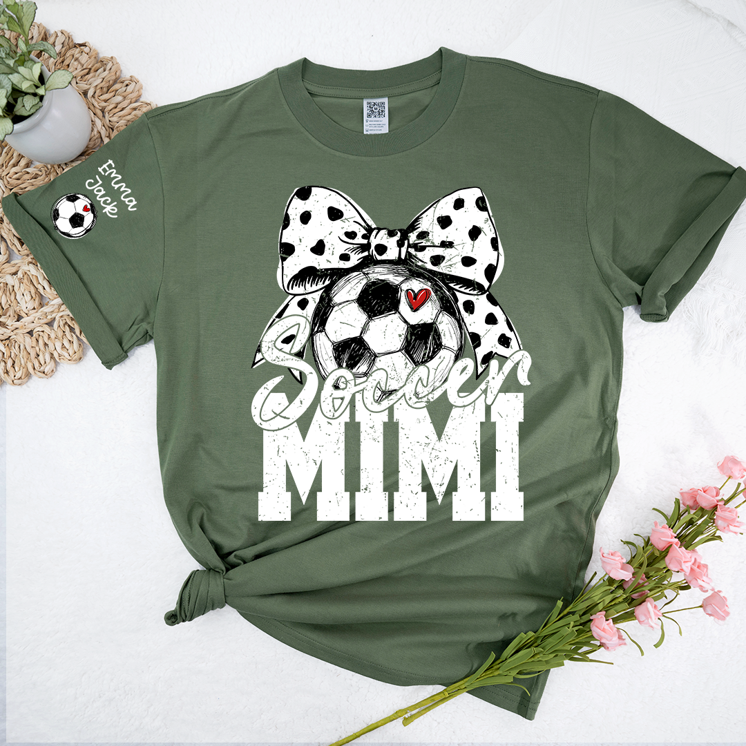 Personalized Soccer Mimi Shirt, Soccer Ball and Bow Design with Kids Names