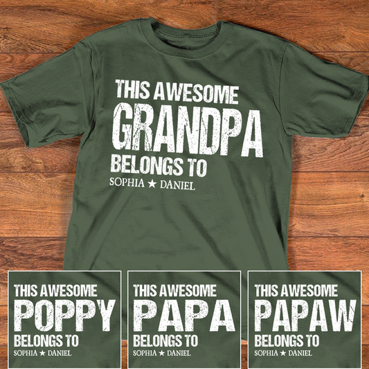 This Awesome Grandpa Belongs To Shirt Personalized with Names Custom Grandpa T Shirt Family Name Gift for Grandpa