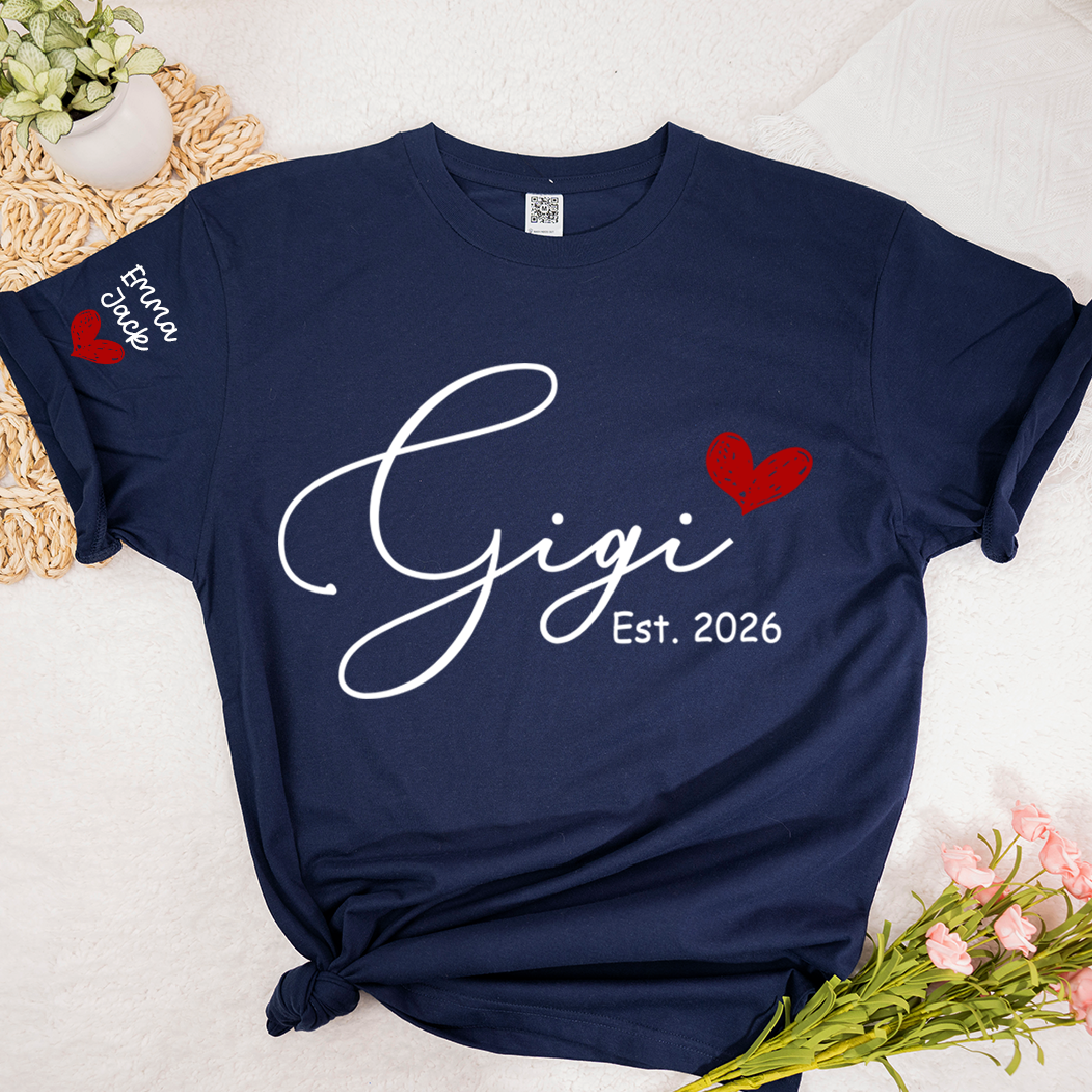 Personalized Gigi T-Shirt Est. 2026 for Grandmothers Custom Name Gift