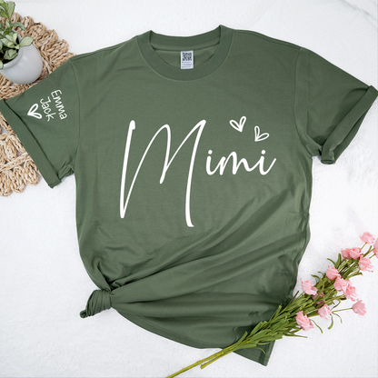 Mimi Shirt Personalized with Grandkids Names, Minimal Script Family T Shirt