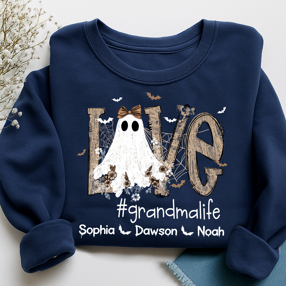 Love Grandma Life Halloween Sweatshirt, Custom Gifts for Grandma and Grandchild