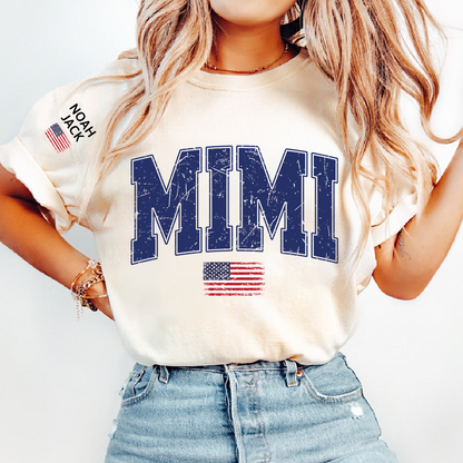 Mimi Patriotic Shirt with American Flag, Personalized Grandkids Names Family T Shirt