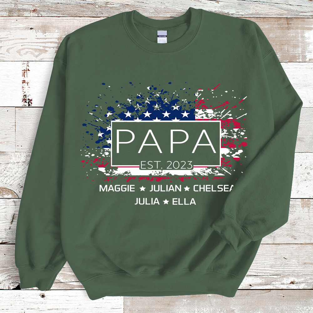 Papa with Grandkids USA flag American Independence Day Sweatshirt