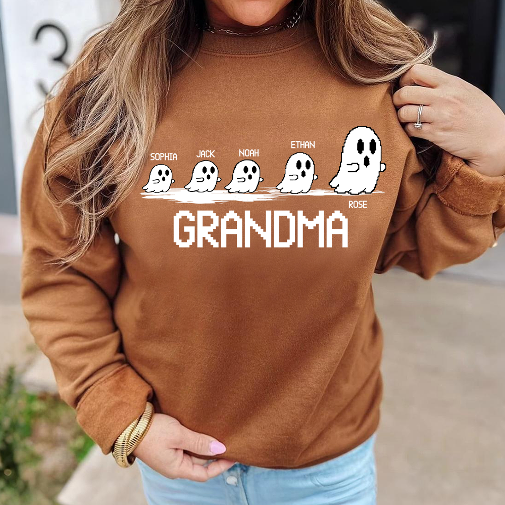 Personalized Grandma Ghost Sweatshirt, Custom Grandma And  Grandkids Names Halloween Gift