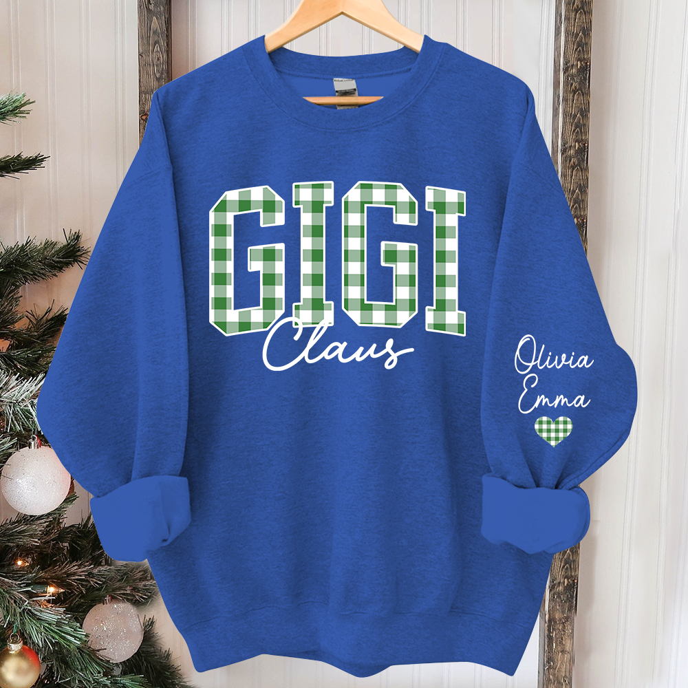 Custom Gigi Claus Green Caro Christmas With Kids Sweatshirt