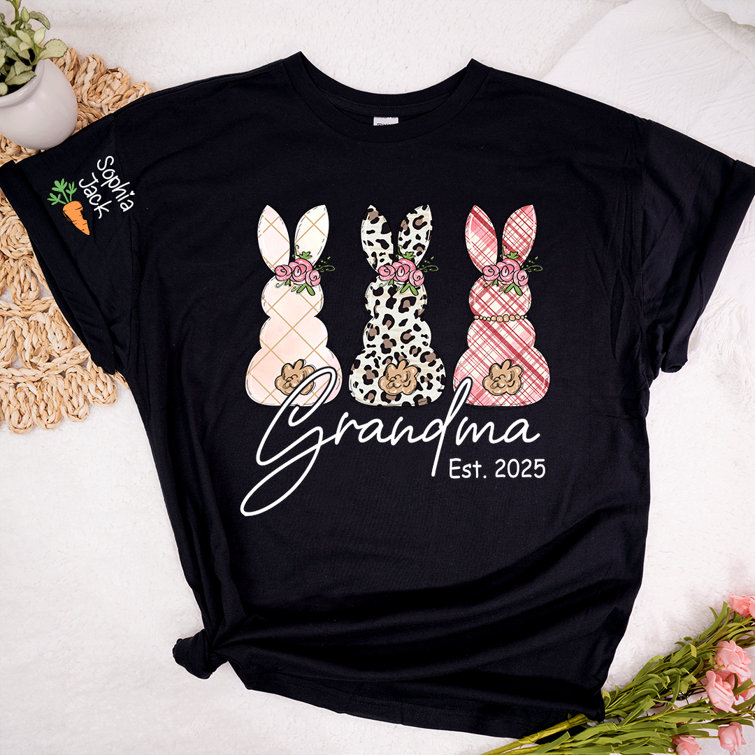 Personalized Grandma Bunny Shirt, Custom Names Easter Bunny Graphic T-Shirt
