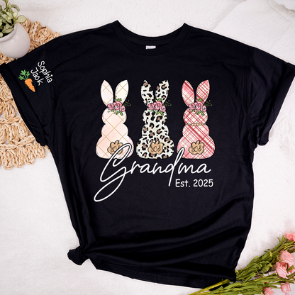 Personalized Grandma Bunny Shirt, Custom Names Easter Bunny Graphic T-Shirt