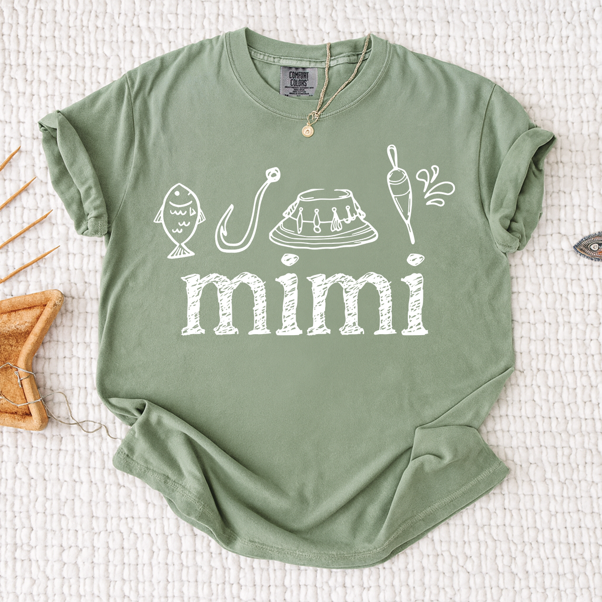 Comfort Colors® Mimi Fishing Lover Tee, Grandma Angler Shirt for Women, Custom Nickname Fishing T Shirt, Fisherwoman Gift Idea, Lake Day Outfit