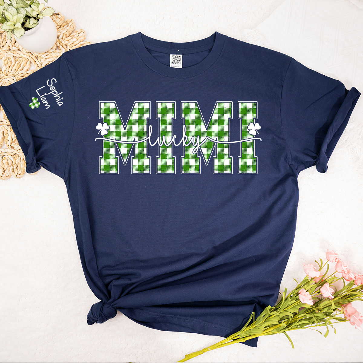 Lucky Mimi Shirt with Shamrock Design, Personalized Grandma Name Tee, St Patrick’s Day Family Shirt for Mimi