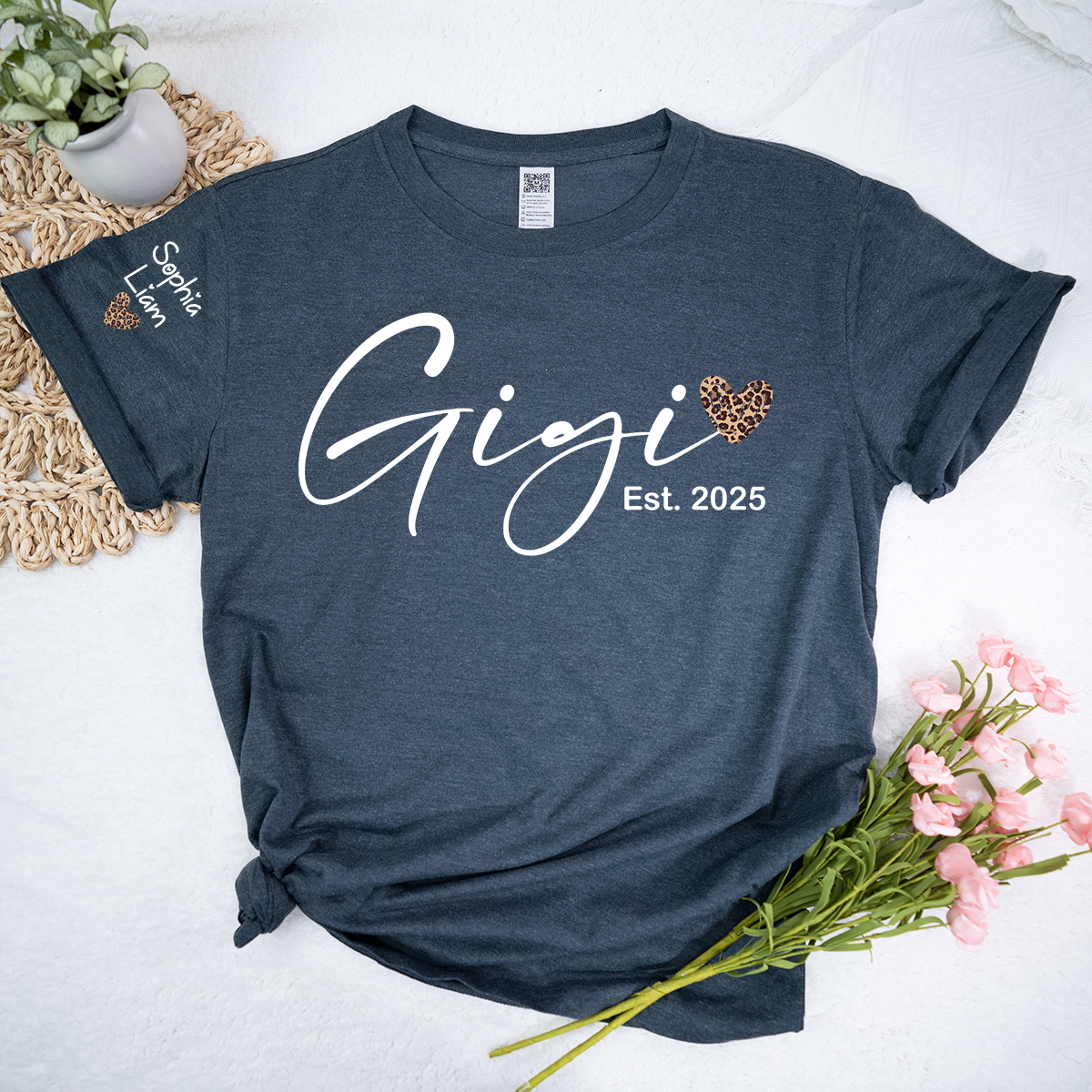 Gigi Est 2025 Shirt, New Gigi Grandma T Shirt with Leopard Heart, Cute Gift for Gigi