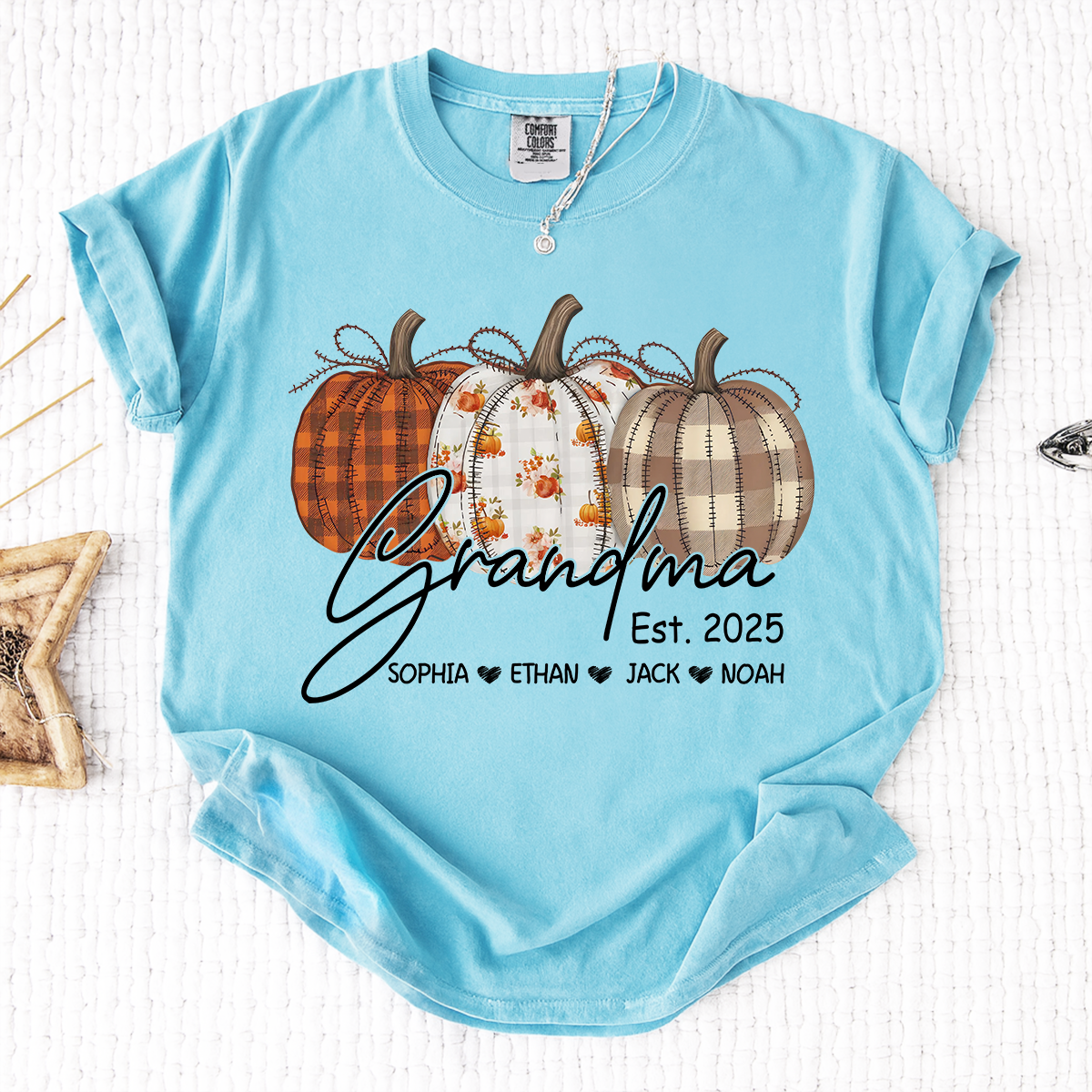 Comfort Colors® Personalized Grandma Pumpkin Tee, Custom Fall Shirt with Grandkids Names