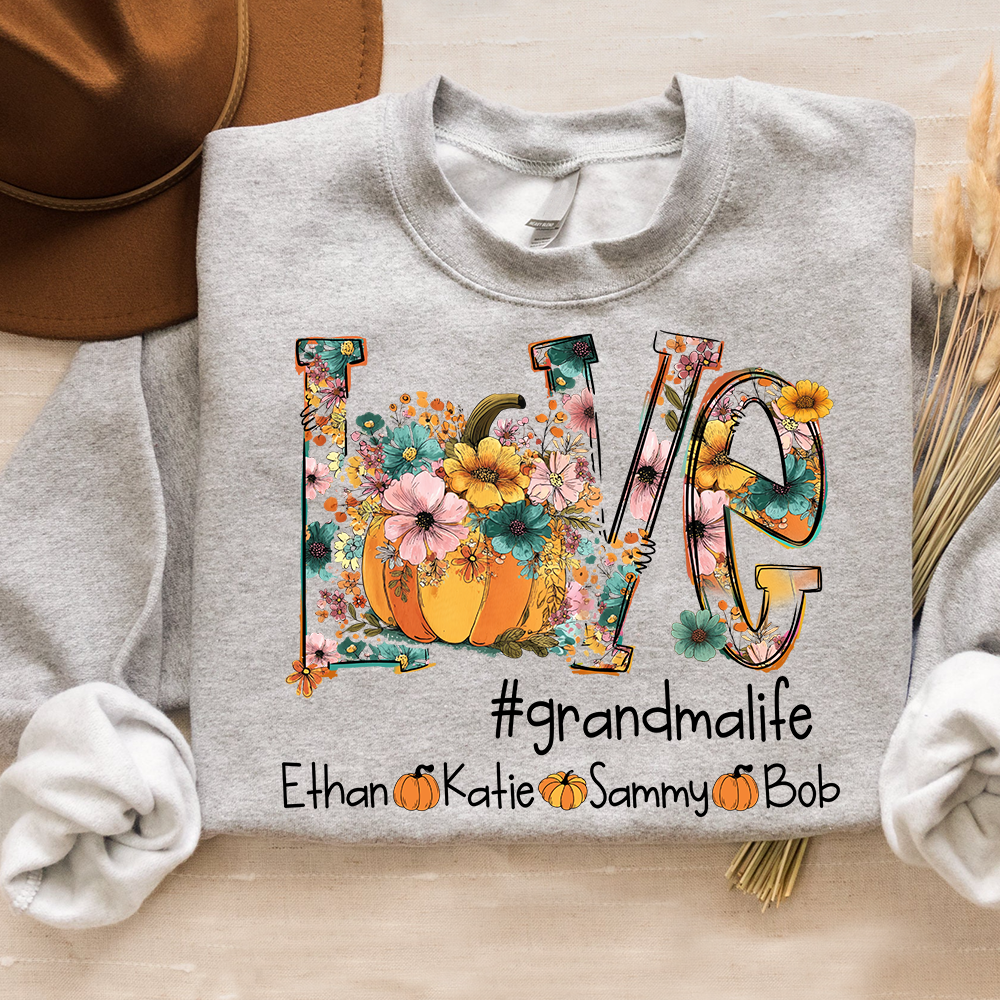 Custom Autumn Pumkin Sweatshirt, Personalized for Grandma and Her Grandkids