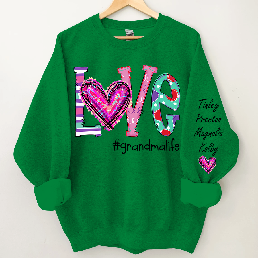 Personalized Grandma Life Color Trend Sweatshirt, Custom Grandma With Grandkids Name On The Sleeve Sweatshirt