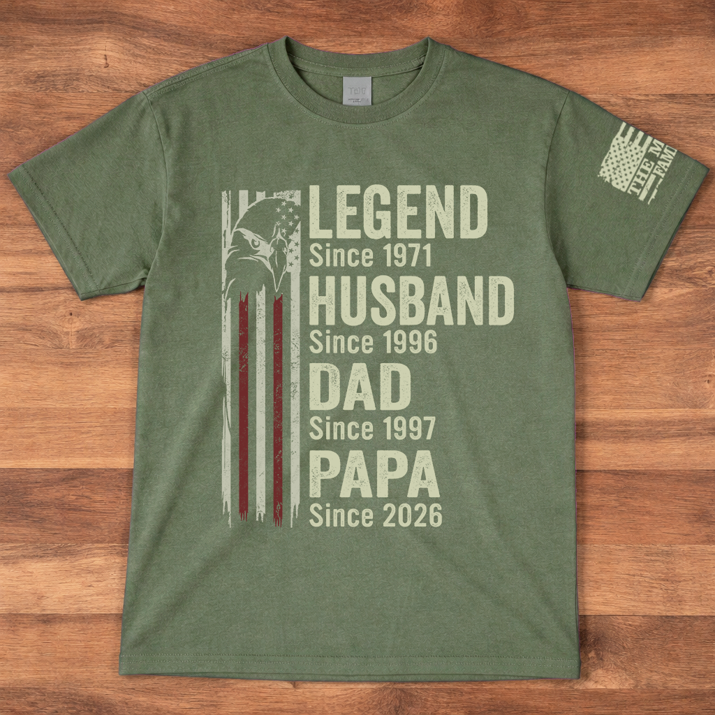 Legend Husband Dad Papa Shirt with American Flag, Personalized Since Year T-Shirt Gift for Men