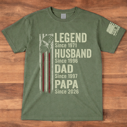 Legend Husband Dad Papa Shirt with American Flag, Personalized Since Year T-Shirt Gift for Men