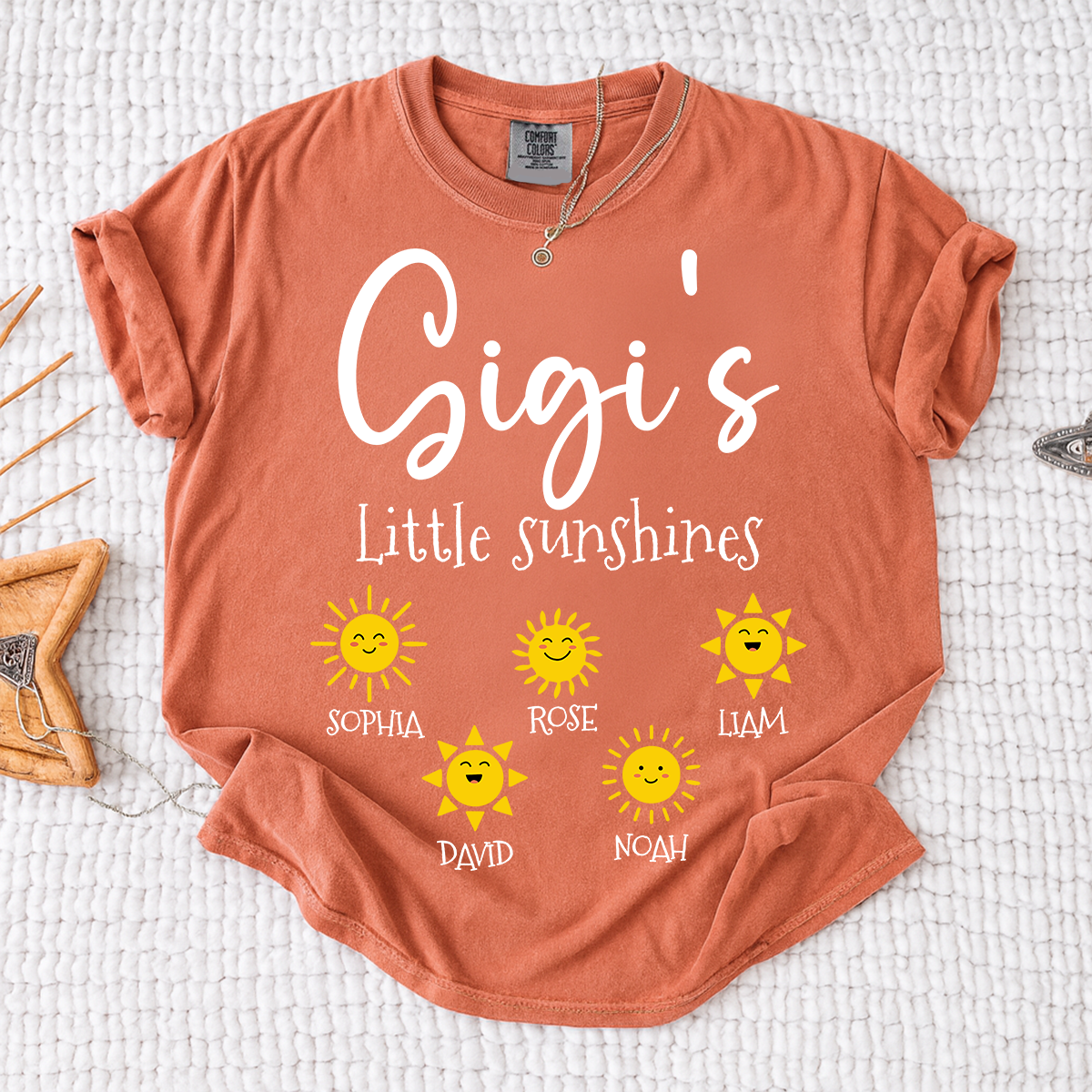 Comfort Colors® Personalized Gigi Shirt with Grandkids Names, Gigi's Little Sunshines Tee, Custom Grandma Shirt, Family Gift from Grandchildren