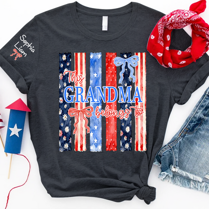 Personalized This Grandma Belongs To T Shirt, Custom Gift for Grandma with Family Names, Patriotic Design for 4th of July