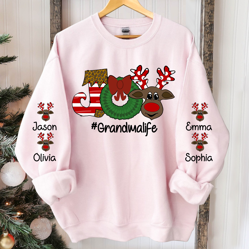 Joy Christmas Sweatshirt, Custom Grandma And Kids Christmas, Grandma Gift TH Sweatshirt