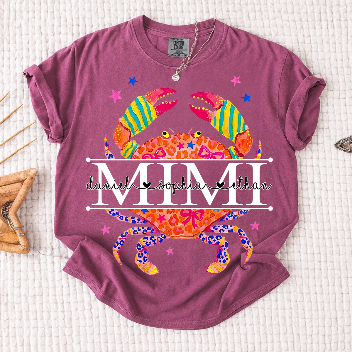 Comfort Colors® Women’s Mimi Crab Graphic T-Shirt Fun Family Vacation Casual Summer Top
