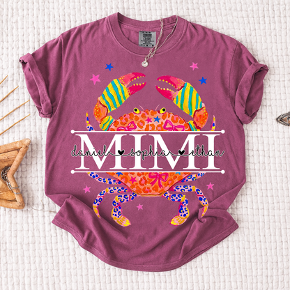 Comfort Colors® Women’s Mimi Crab Graphic T-Shirt Fun Family Vacation Casual Summer Top