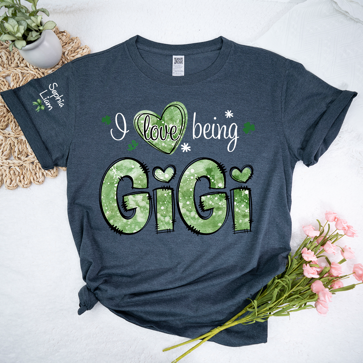 I Love Being Gigi Grandma Shirt, St Patrick’s Day Clover Tee, Personalized Gigi Family Shirt with Names
