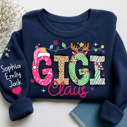 Personalized Grandma Sweatshirt, Merry Christmas Design with Grandchild's Name on Sleeve
