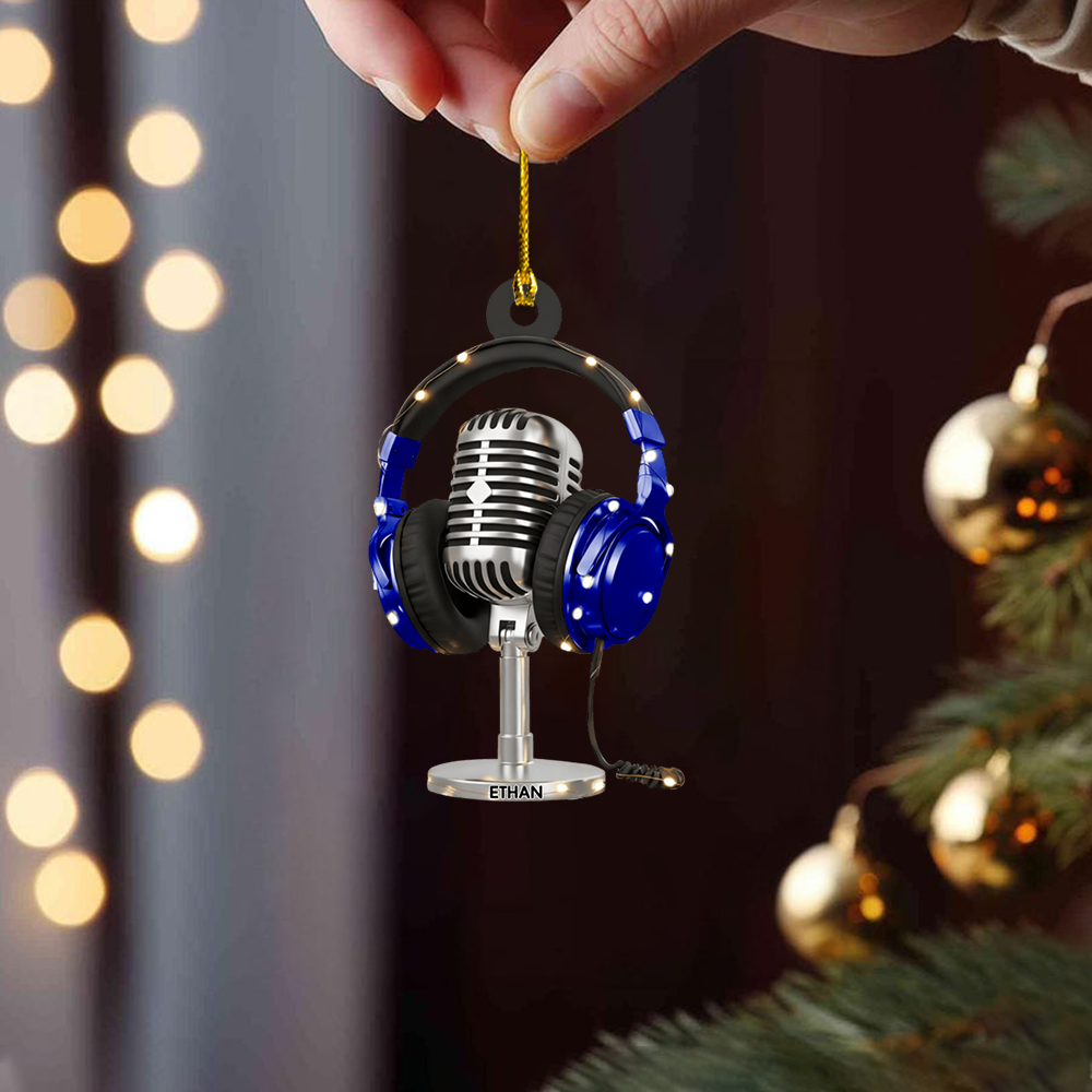 Personalized Microphone Ornament 2025 – Custom Name Singer Headphones Christmas Decoration Gift Ornament