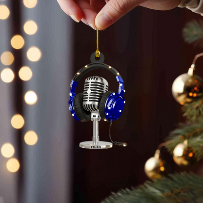 Personalized Microphone Ornament 2025 – Custom Name Singer Headphones Christmas Decoration Gift Ornament