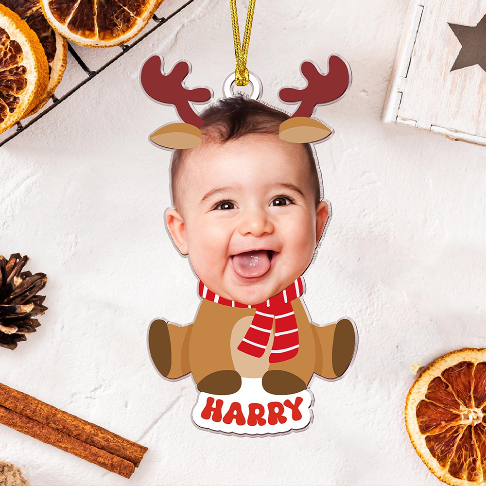 Personalized Christmas Acrylic Ornament With Baby Photo, Custom Holiday Tree Decoration
