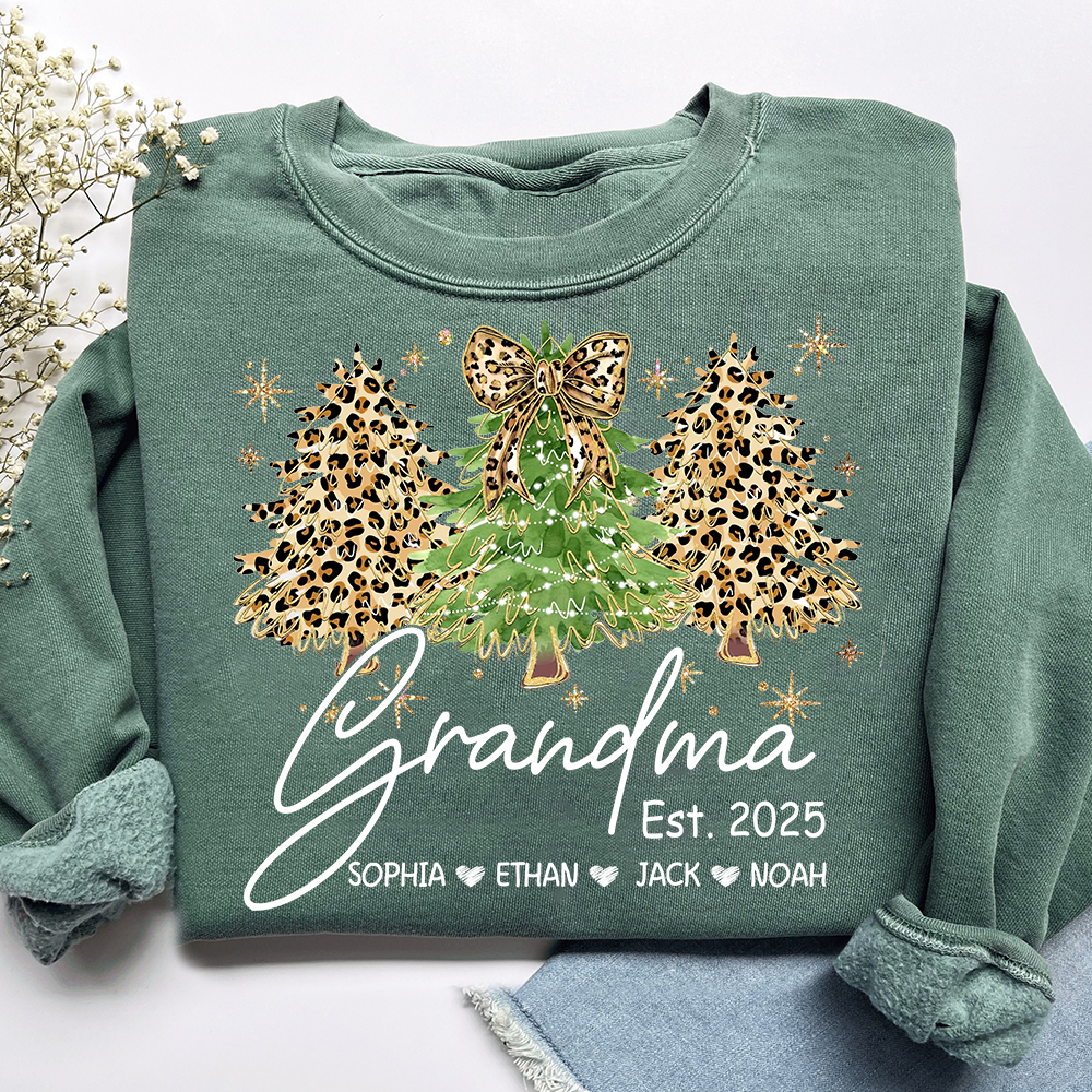 Personalized Grandma Sweatshirt, Christmas Tree Design Holiday Gift for Grandma