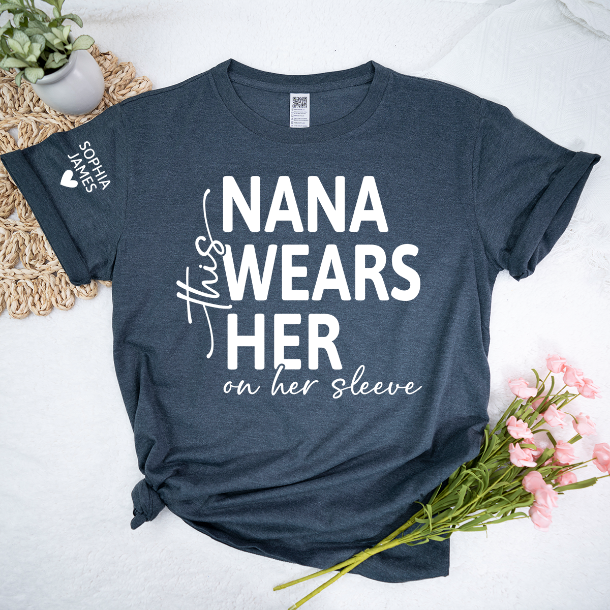 Personalized Nana Shirt, This Nana Wears Her Heart on Her Sleeve, Custom Grandma T-Shirt for Women