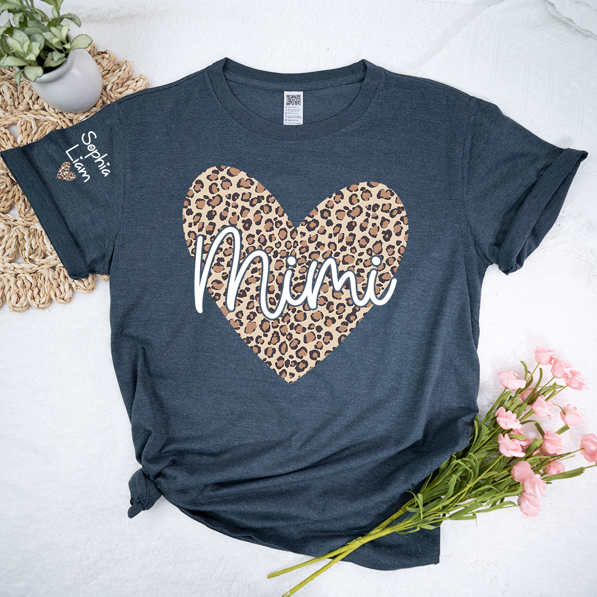 Mimi Leopard Heart Shirt for Women, Cute Mimi Grandma T-Shirt with Animal Print Heart Design