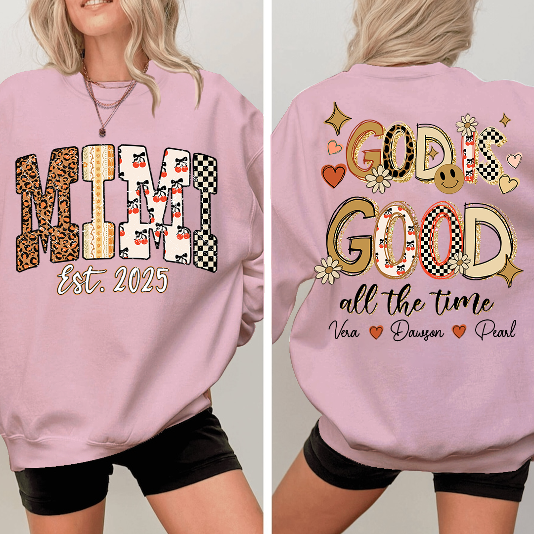 Christian Mimi Sweatshirt, Personalized Grandma and Grandkids Names, God Is Good Design