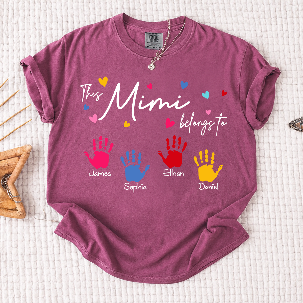 Comfort Colors® This Mimi Belongs To Shirt, Personalized Name Mimi Tee, Colorful Handprint Design, Custom Family Gift for Grandma